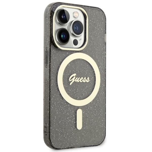 Ovitek Guess Glitter Gold MagSafe za iPhone 14 Pro Max, črn 4