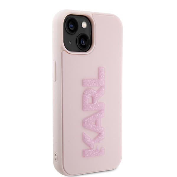 Ovitek Karl Lagerfeld 3D Rubber Glitter Logo za iPhone 15 Plus - roza 4