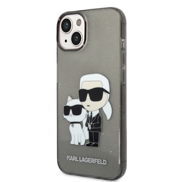 Karl Lagerfeld Glitter Karl & Choupette etui za iPhone 14 Plus - črn 2