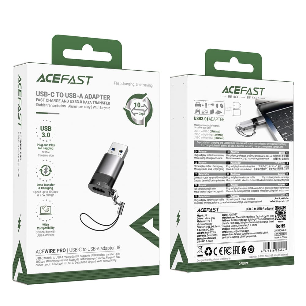 Acefast J8 USB-C na USB-A adapter, siv 7