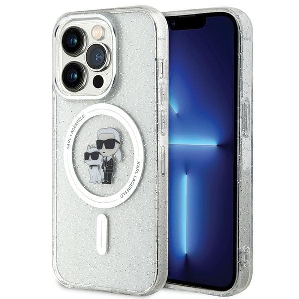 Karl Lagerfeld ovitek za iPhone 15 Pro, Karl & Choupette Glitter MagSafe, prozoren