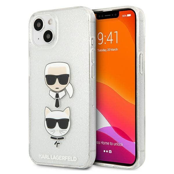 Karl Lagerfeld ovitek Glitter Karl's & Choupette Head za iPhone 13 mini - srebrna
