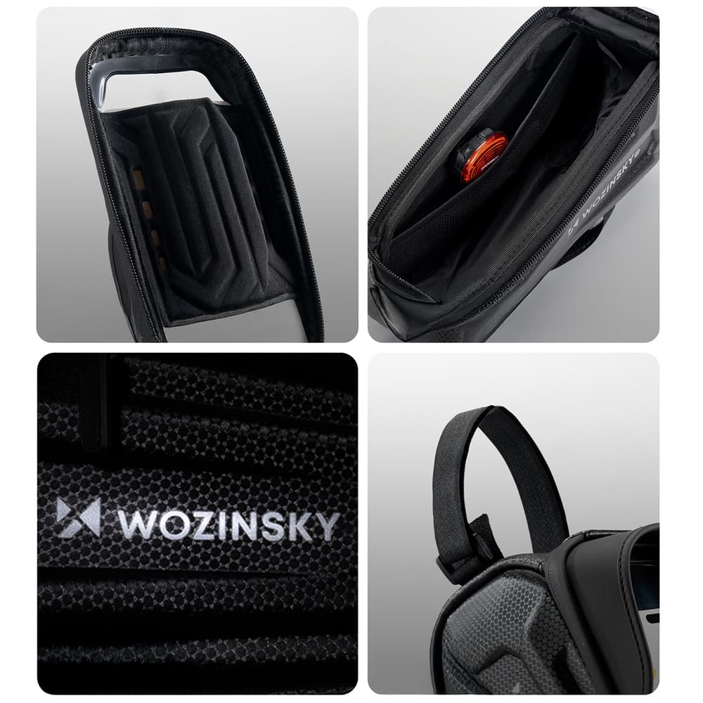 Wozinsky kolesarska torbica za okvir, 1.7l, z žepom za telefon, črna