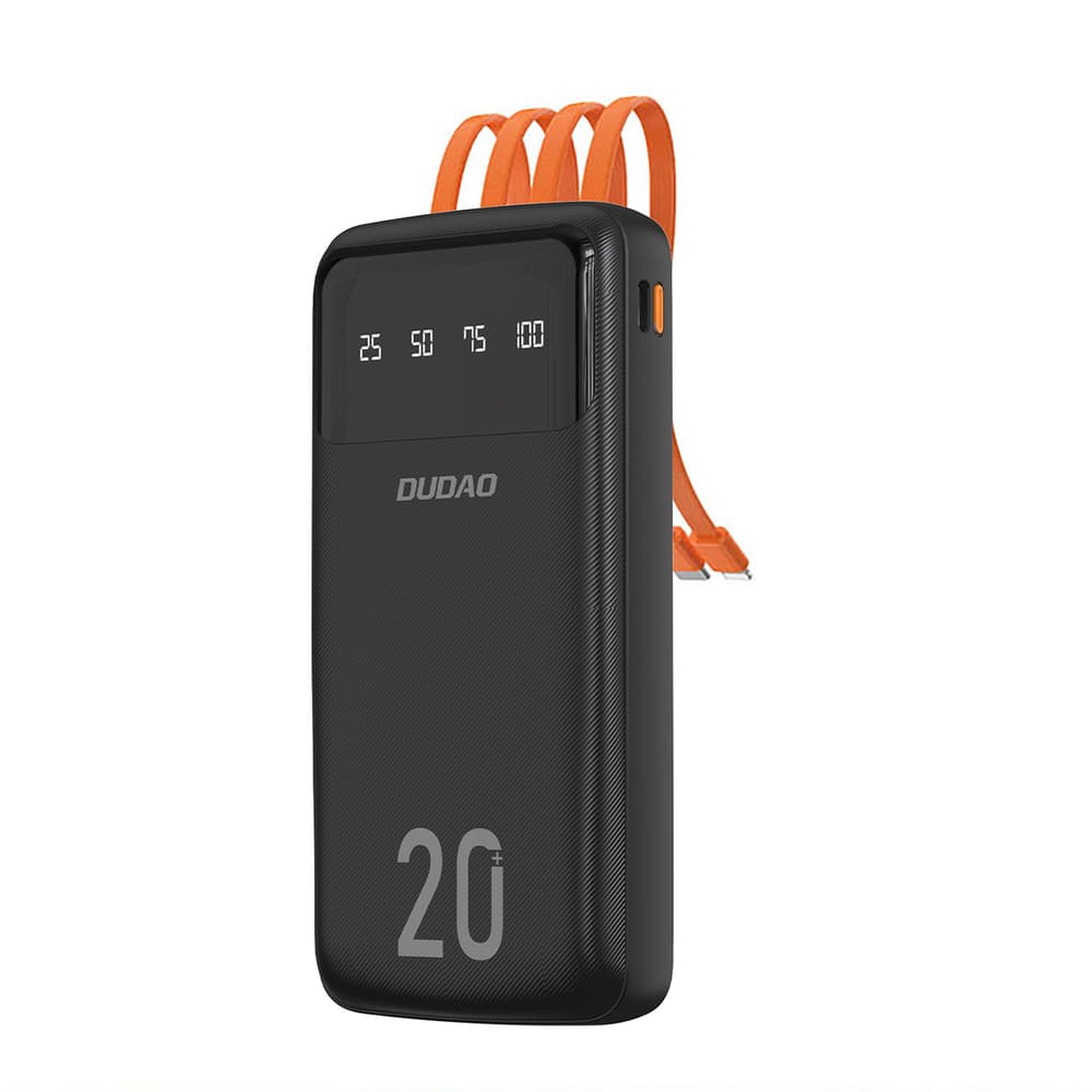 Dudao K6Pro+ powerbank 20000mAh s 4 vgrajenimi kabli - črn