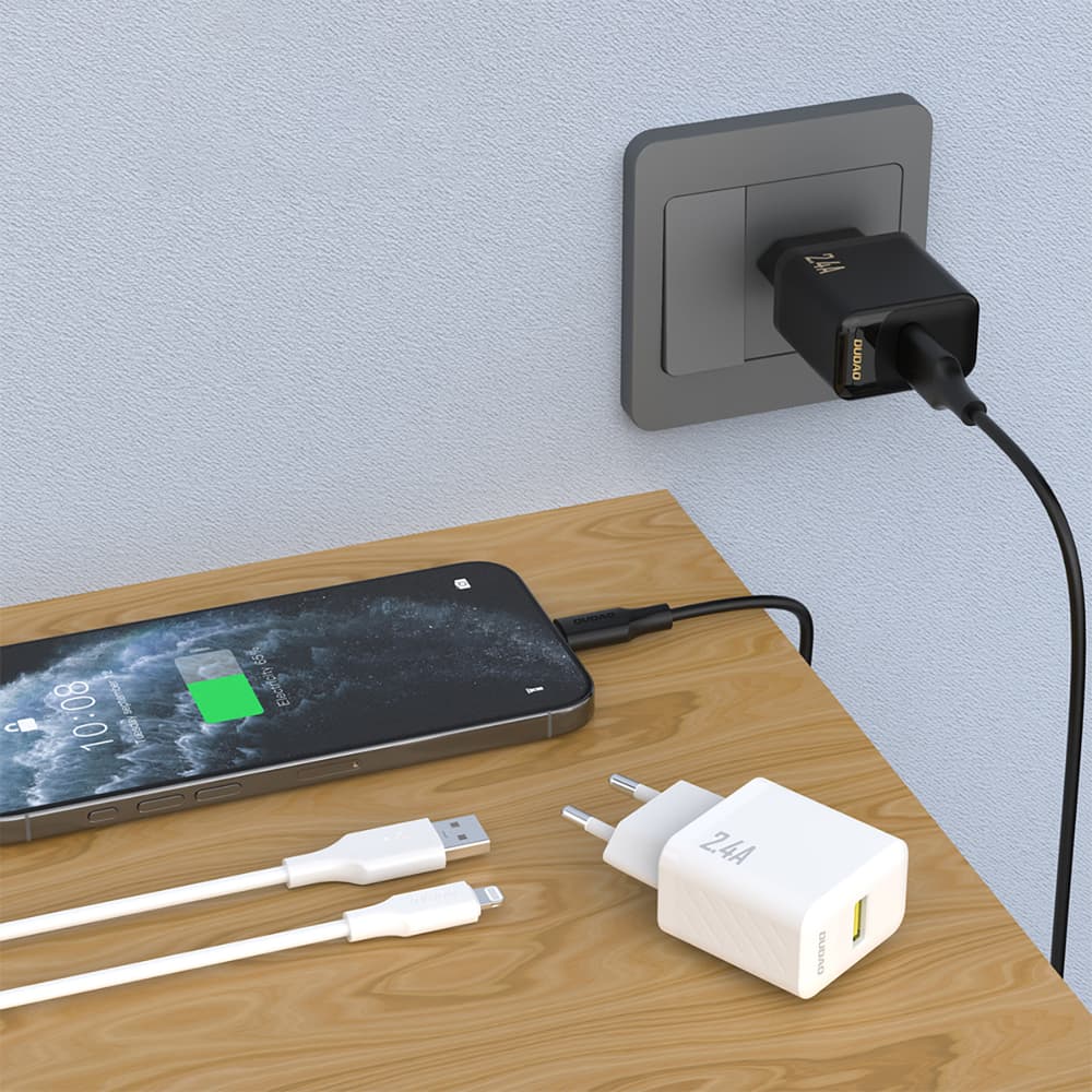 Dudao A23LEU GaN EU stenski polnilnik USB-A s kablom USB-A - Lightning, 12W, 2.4A, črn 2