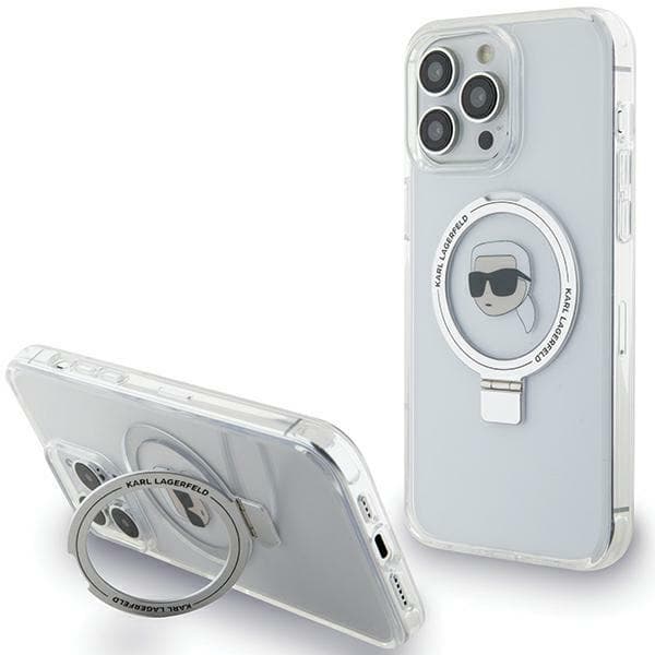 Karl Lagerfeld ovitek za iPhone 15 Pro Max 6.7" Ring Stand Karl Head MagSafe, bel