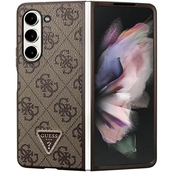 Ovitek Guess Leather 4G Triangle Strass za Samsung Galaxy Z Fold 5 - rjava