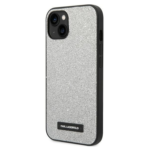 Karl Lagerfeld ovitek za iPhone 14 Plus Glitter Plaque Logo, srebrn 2