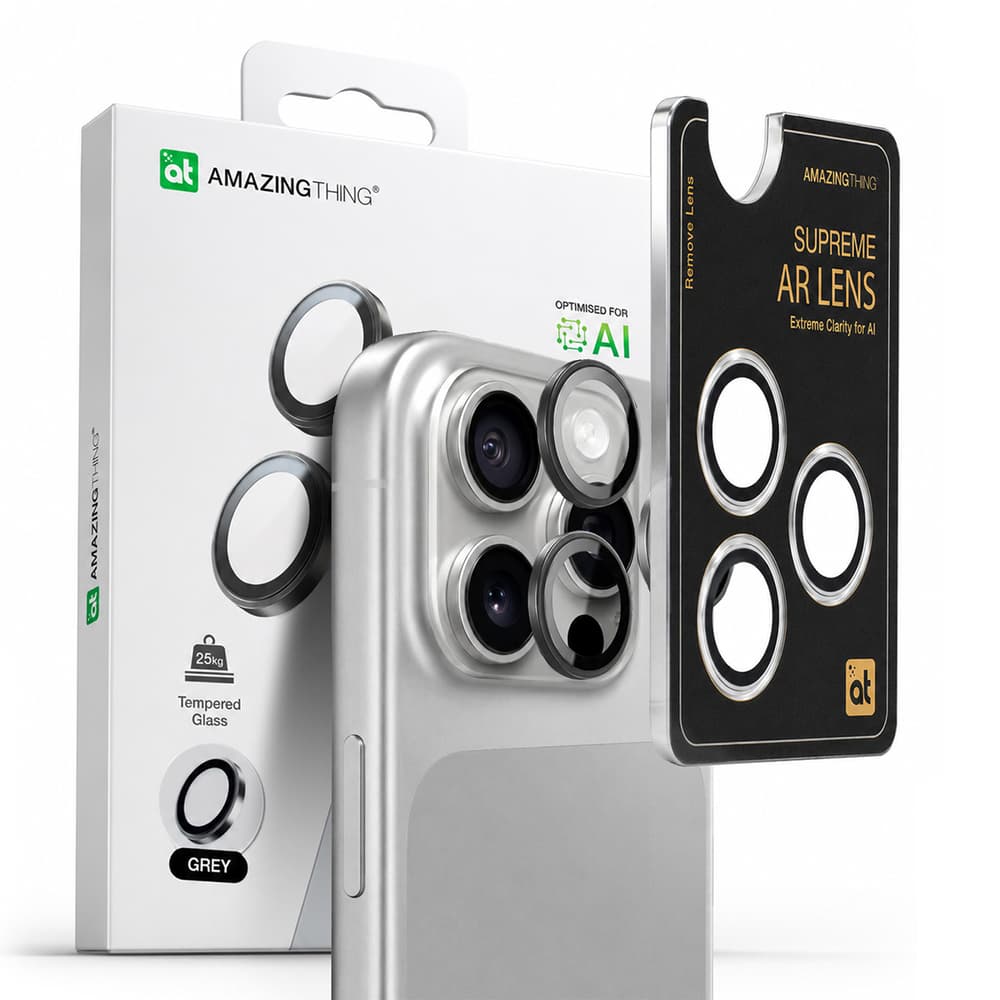 AmazingThing AR Aluminum 3 objektivna stekla sF-OR okvirom za iPhone 16 Pro / 16 Pro Max - črna