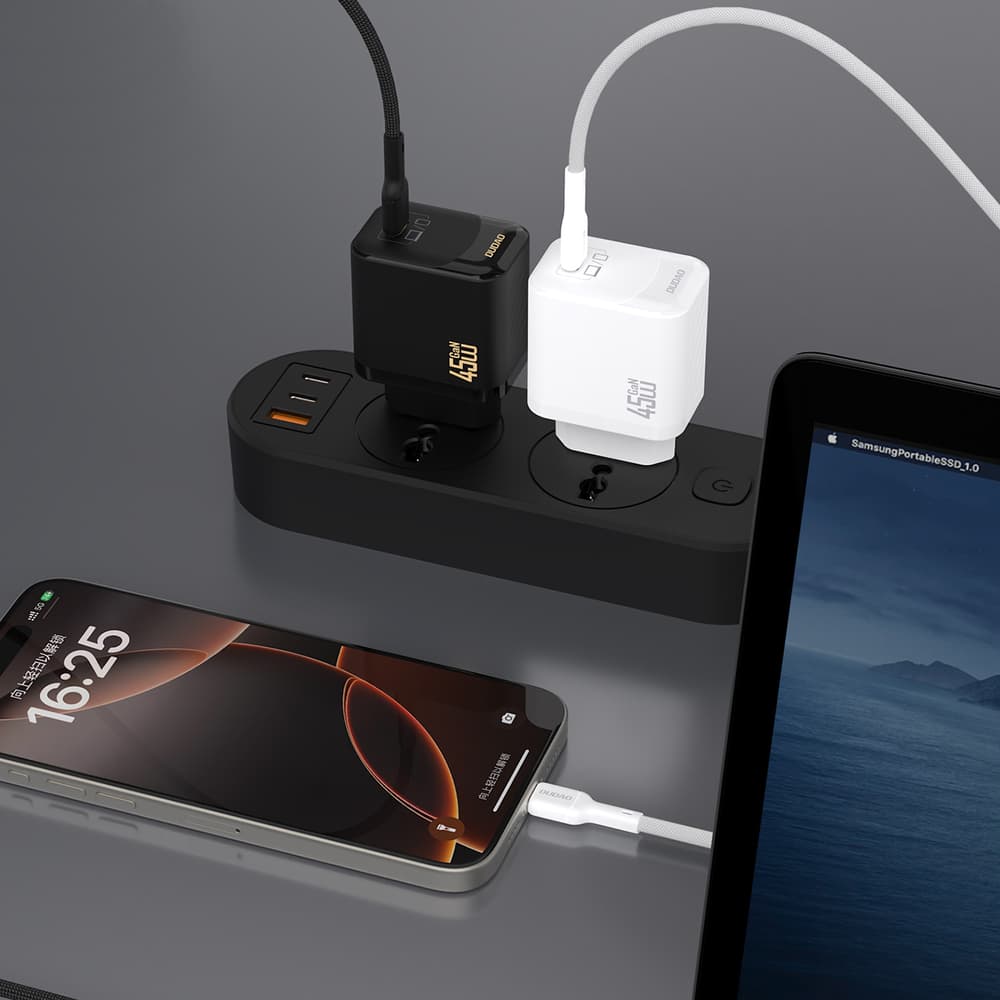Dudao A28C 45W GaN stenski polnilnik + USB-C kabel, črn 5