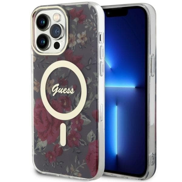 Ovitek Guess Flower MagSafe za iPhone 14 Pro Max, zelen/kak</strong>i