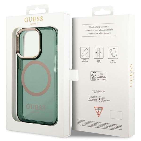 Ovitek Guess Gold Outline Translucent MagSafe za iPhone 14 Pro, zelen 8