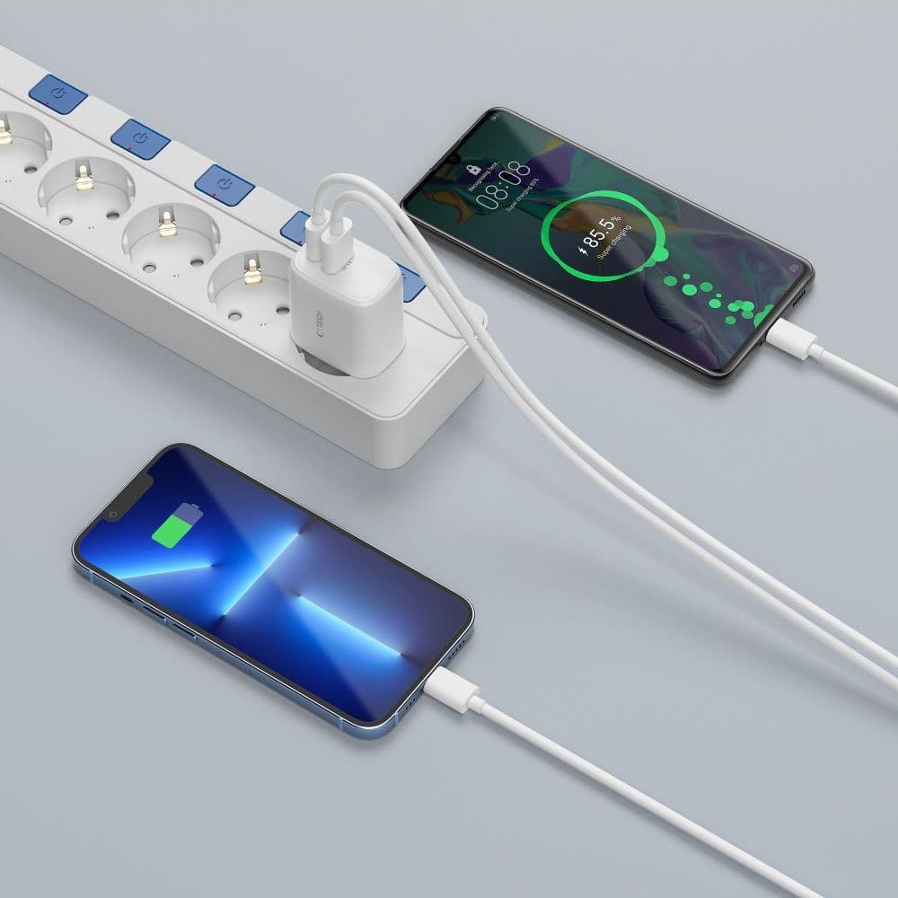 Tech-Protect C20W polnilec USB-C PD 20W / USB-A QC 3.0 s kablom USB-C / USB-C - bel 8