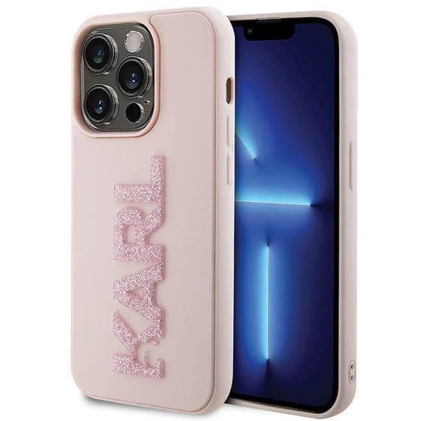 Ovitek Karl Lagerfeld 3D Rubber Glitter Logo za iPhone 15 Pro Max - roza