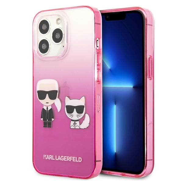 Ovitek Karl Lagerfeld Gradient Ikonik Karl&Choupette za iPhone 13 Pro / 13, roza