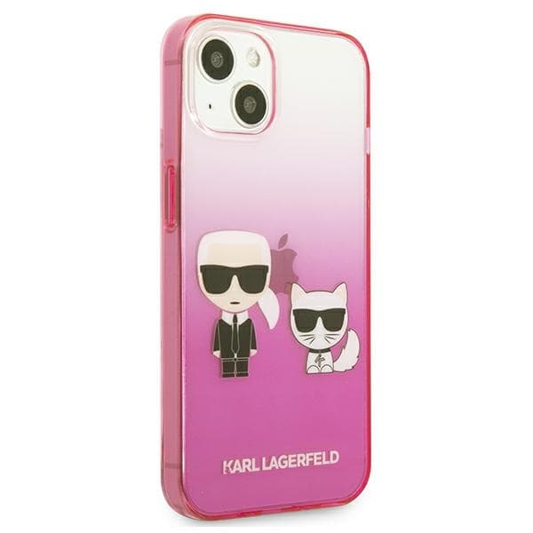 Ovitek Karl Lagerfeld Gradient Ikonik Karl&Choupette za iPhone 13 mini, roza 4