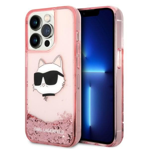 Karl Lagerfeld etui za iPhone 14 Pro Max, Glitter Choupette Head, roza