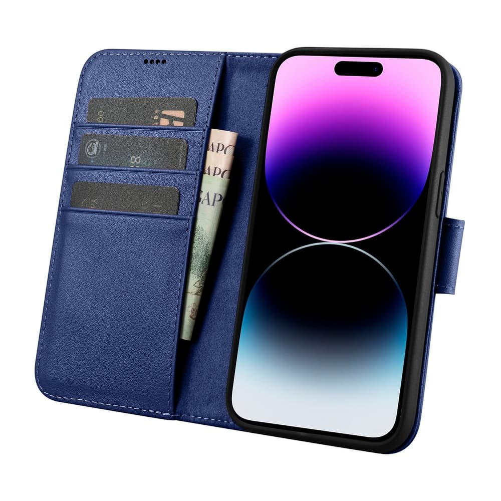 iCarer denarnica ovitek 2v1 za iPhone 14 Pro, modra, Anti-RFID 3