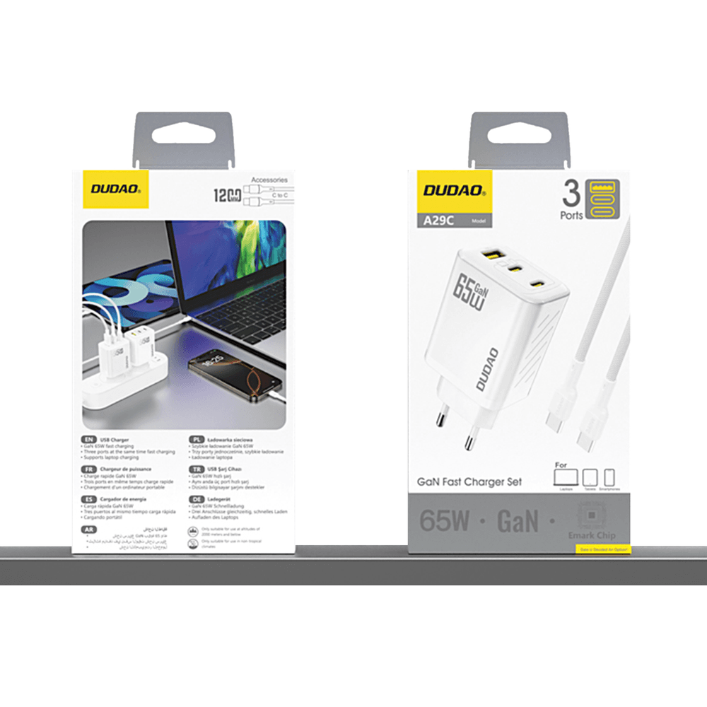 Dudao A29C 65W GaN stenski polnilnik + USB-C kabel, bela 7