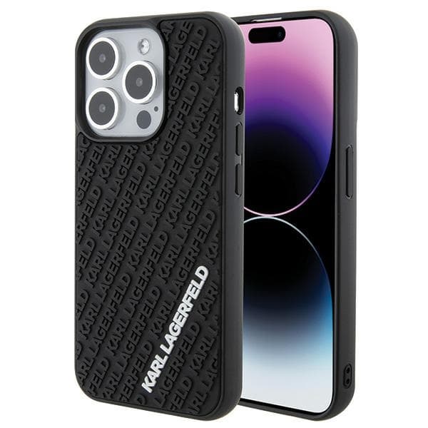 Karl Lagerfeld 3D Rubber Multi Logo ovitek za iPhone 15 Pro - črna