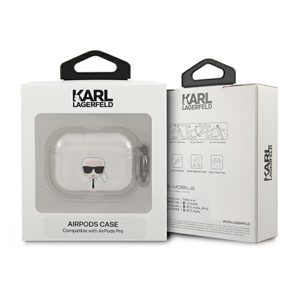 Karl Lagerfeld ovitek za AirPods Pro – Glitter Karl's Head, srebrn 2