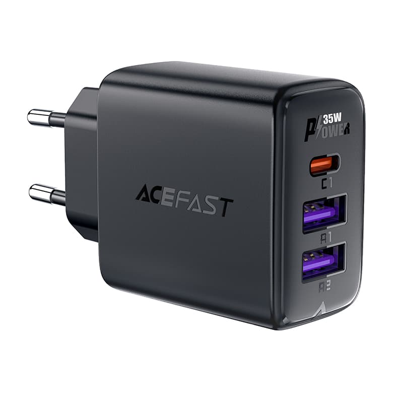 Acefast A57 PD 35W GaN polnilnik, 2x USB-A + USB-C, 3 vrata - črna