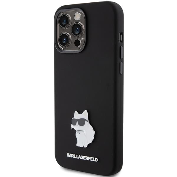 Karl Lagerfeld ovitek Silicone Choupette Metal Pin za iPhone 15 Pro Max - črna 2