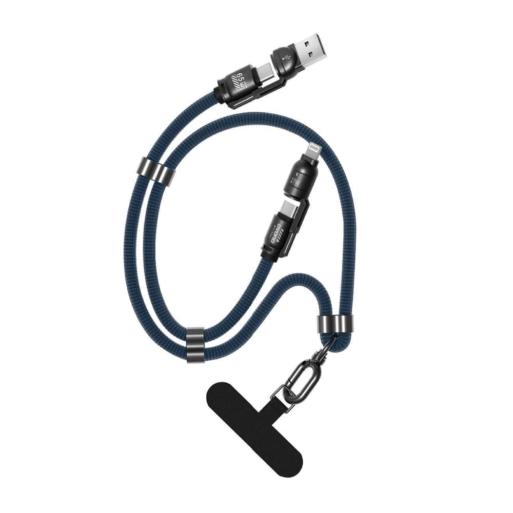 Dudao L20MAX 65W 4v1 kabel, trak za okoli vratu, USB-C na USB-C, Lightning in USB-A adapterji - moder 2