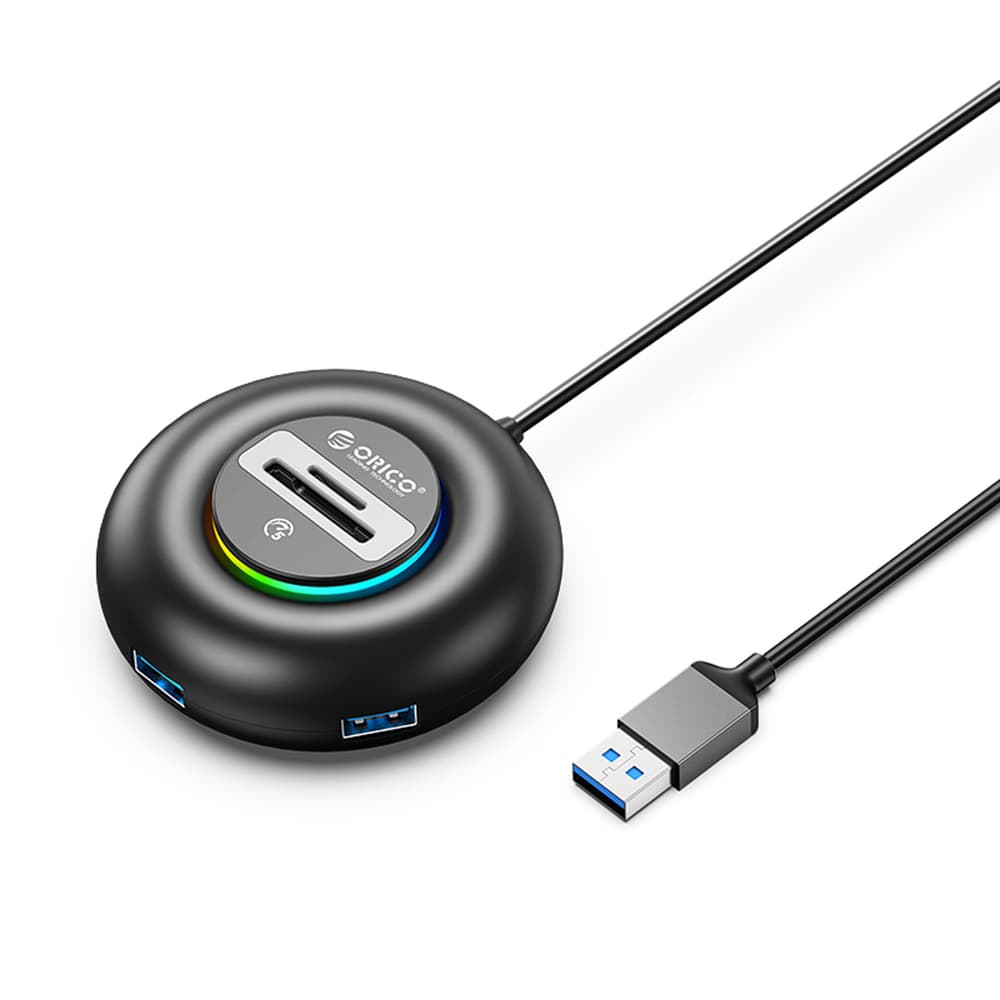 Orico YXR5-U3 RGB USB hub s 4 vrati (3x USB-A 3.0 + čitalnik kartic), 0.3m, črn