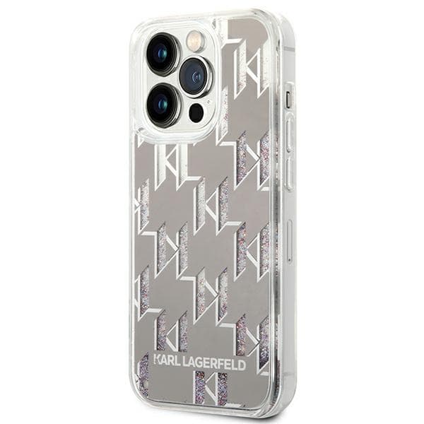 Karl Lagerfeld ovitek za iPhone 14 Pro Liquid Glitter Monogram, srebrn 2
