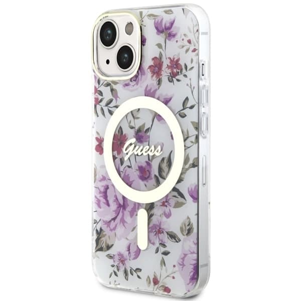 Ovitek Guess Flower MagSafe za iPhone 14, prozoren 2
