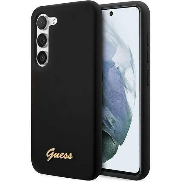 Ovitek Guess GUHCS23SSLSMK za Samsung Galaxy S23, silikon, Vintage Gold Logo, črn