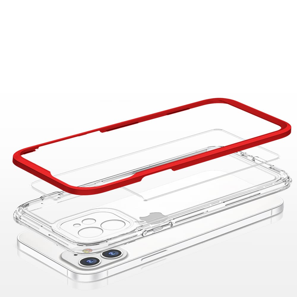 Hybrid Armor Clear 3v1 ovitek za iPhone 12 z rdečim okvirjem 5