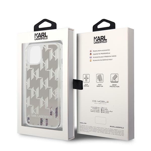 Karl Lagerfeld ovitek za iPhone 14 Plus (6,7") Liquid Glitter Monogram, srebrn 8