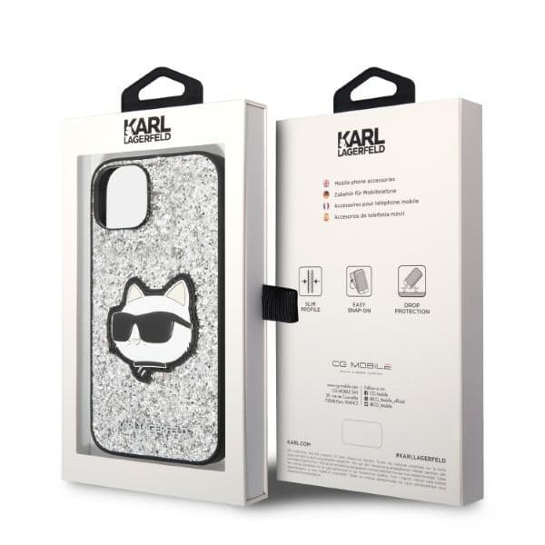 Karl Lagerfeld Glitter Choupette Patch etui za iPhone 14 6.1" srebrno 8