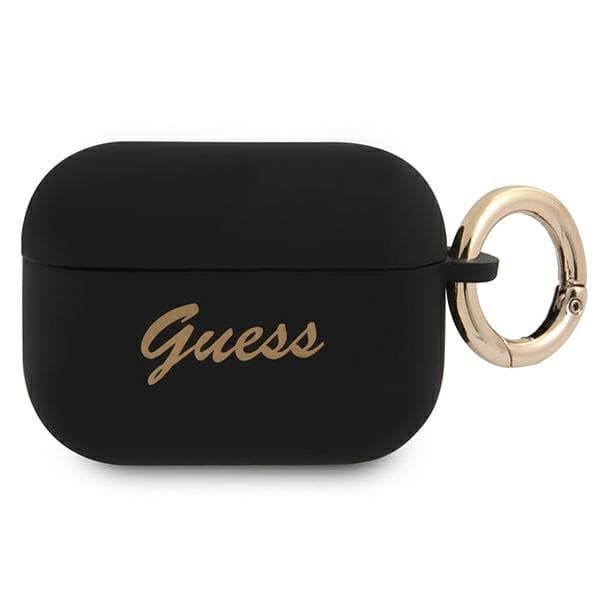 Ovitek za AirPods Pro Guess GUAPSSSK Silicone Vintage Script, črn