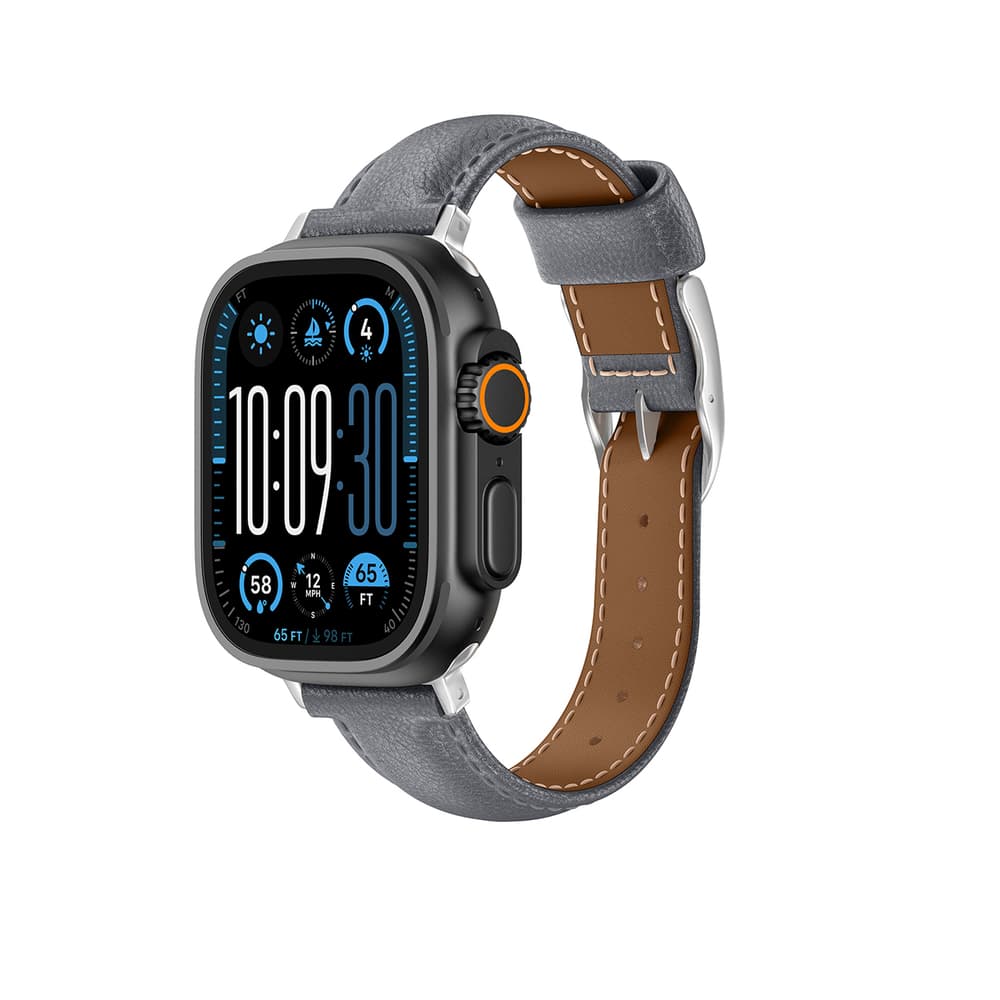 Usnjen pašček AmazingThing Class Band za Apple Watch 45/46/49mm - Siva 4