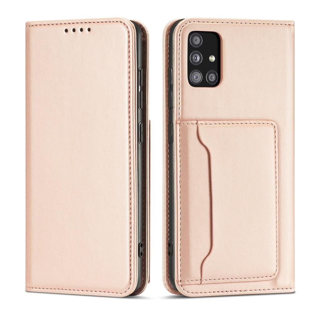 Hurtel Magnet Card ovitek za Samsung Galaxy A12 5G, etui, denarnica in stojalo, roza