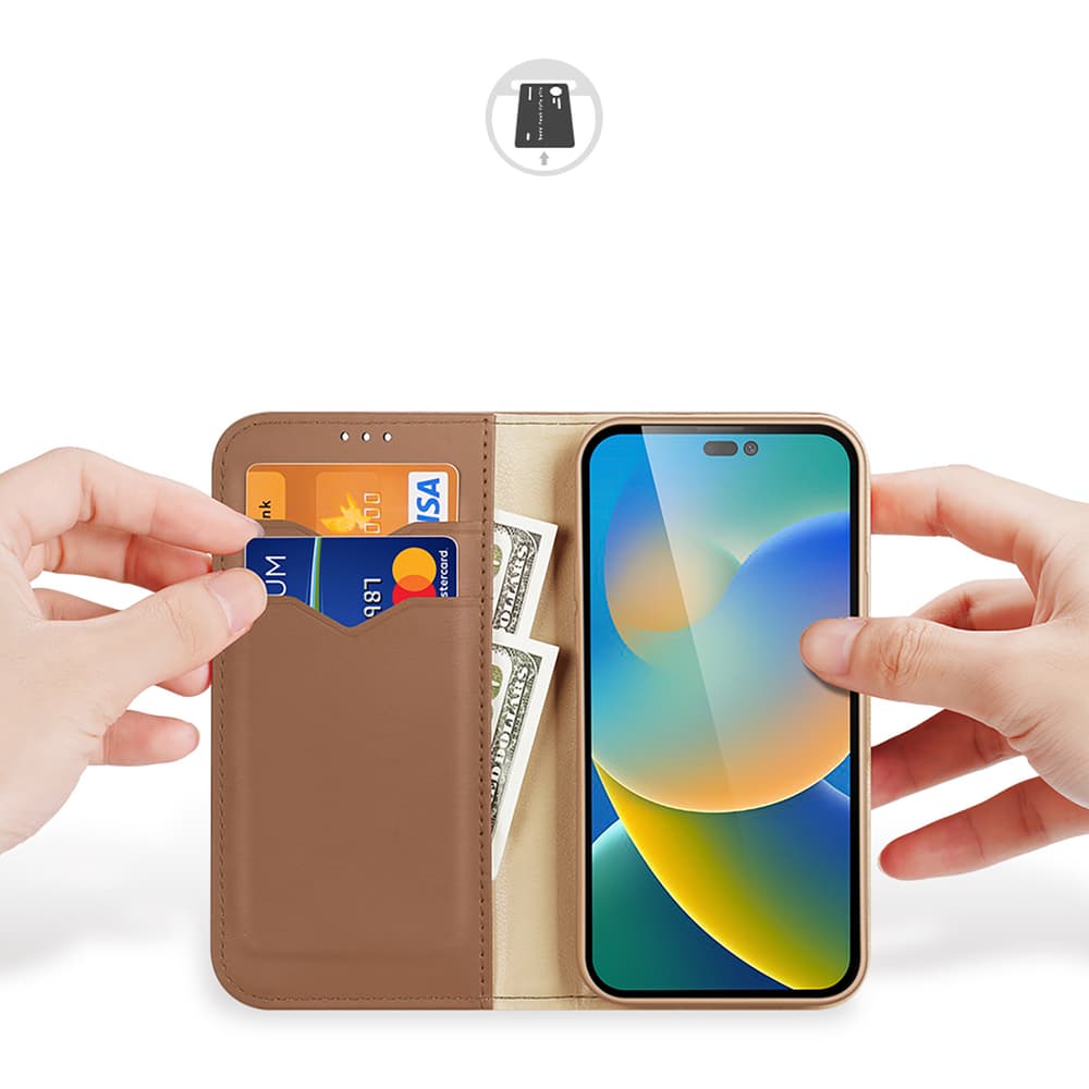 Dux Ducis Hivo usnjena denarnica ovitek za iPhone 14 Pro Max - Rjava 3