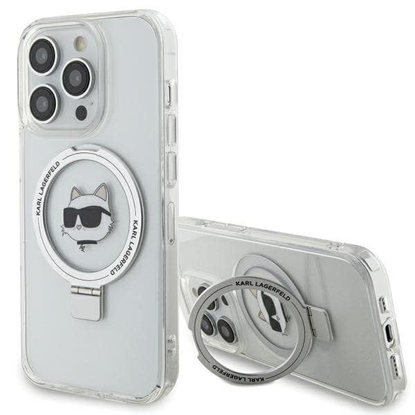 Karl Lagerfeld ovitek za iPhone 15 Pro 6.1" Ring Stand Choupette Head MagSafe, bel/bel