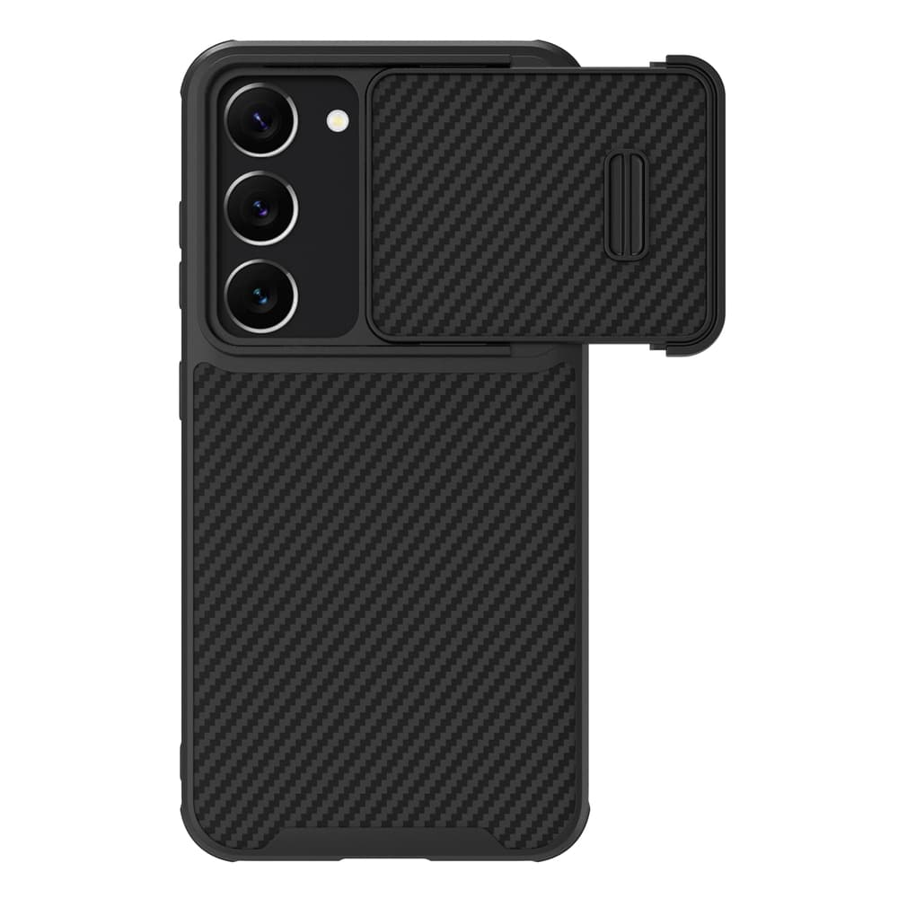 Nillkin Synthetic Fiber S ovitek za Samsung Galaxy S23+ s pokrovom kamere, črn