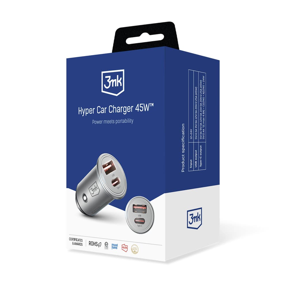 3mk Hyper avto polnilec 45W, 2x USB-C 7