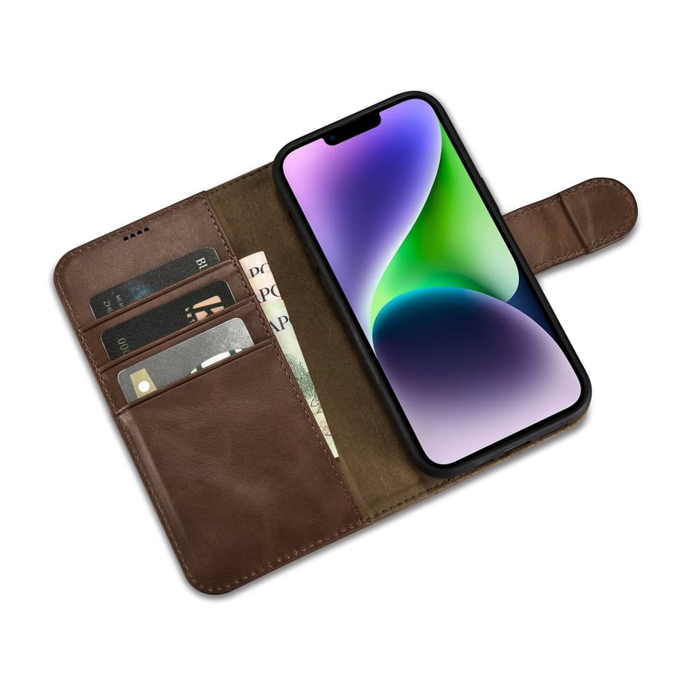 Denarnica iCarer 2v1 Ovitek z Anti-RFID zaščito, iPhone 14 Plus, rjava 8