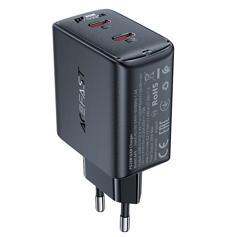 Acefast A49 GaN 35W PD hitri polnilec z 2x USB C vrati - črn 2