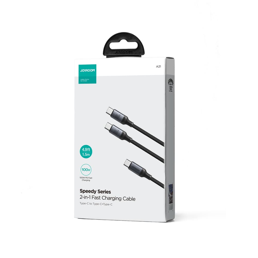 Joyroom S-A21 2v1 USB-C v USB-C / USB-C kabel 100W 1.5m - črn 5