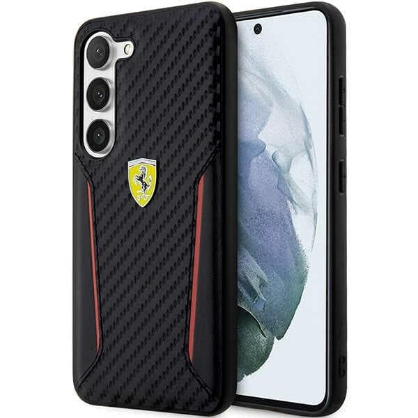 Ferrari ovitek za Samsung S23+ Carbon Contrast Edges, črn