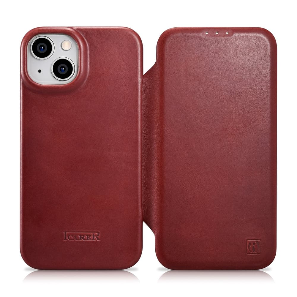 Ovitek iCarer Oil Wax za iPhone 14 Plus, rdeč