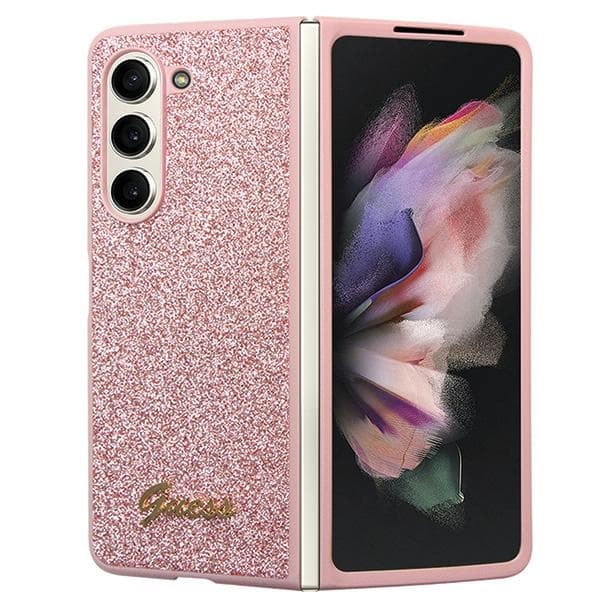 Ovitek Guess Glitter Script za Samsung Galaxy Z Fold 5 - roza