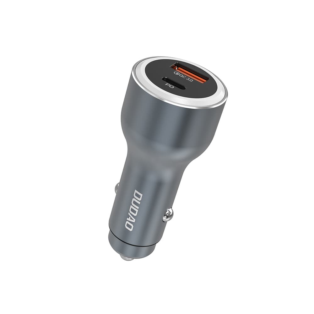 Dudao R4Ultra 120W PD QC LED avtopolnilnik USB-A USB-C - siv