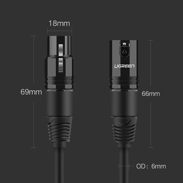 Ugreen AV130 avdio kabel XLR (ženski) - XLR (moški) 2m - črn 3